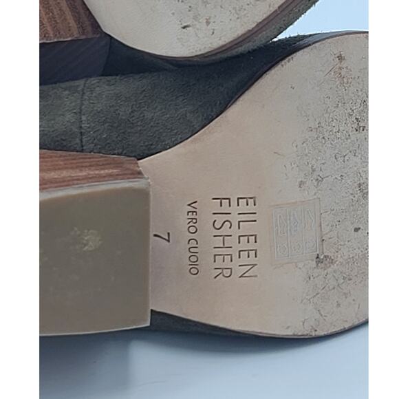 Eileen Fisher Hawk Suede Almond Toe Block Heel Pumps Size 7 Olive Green GUC 3" - Picture 7 of 7